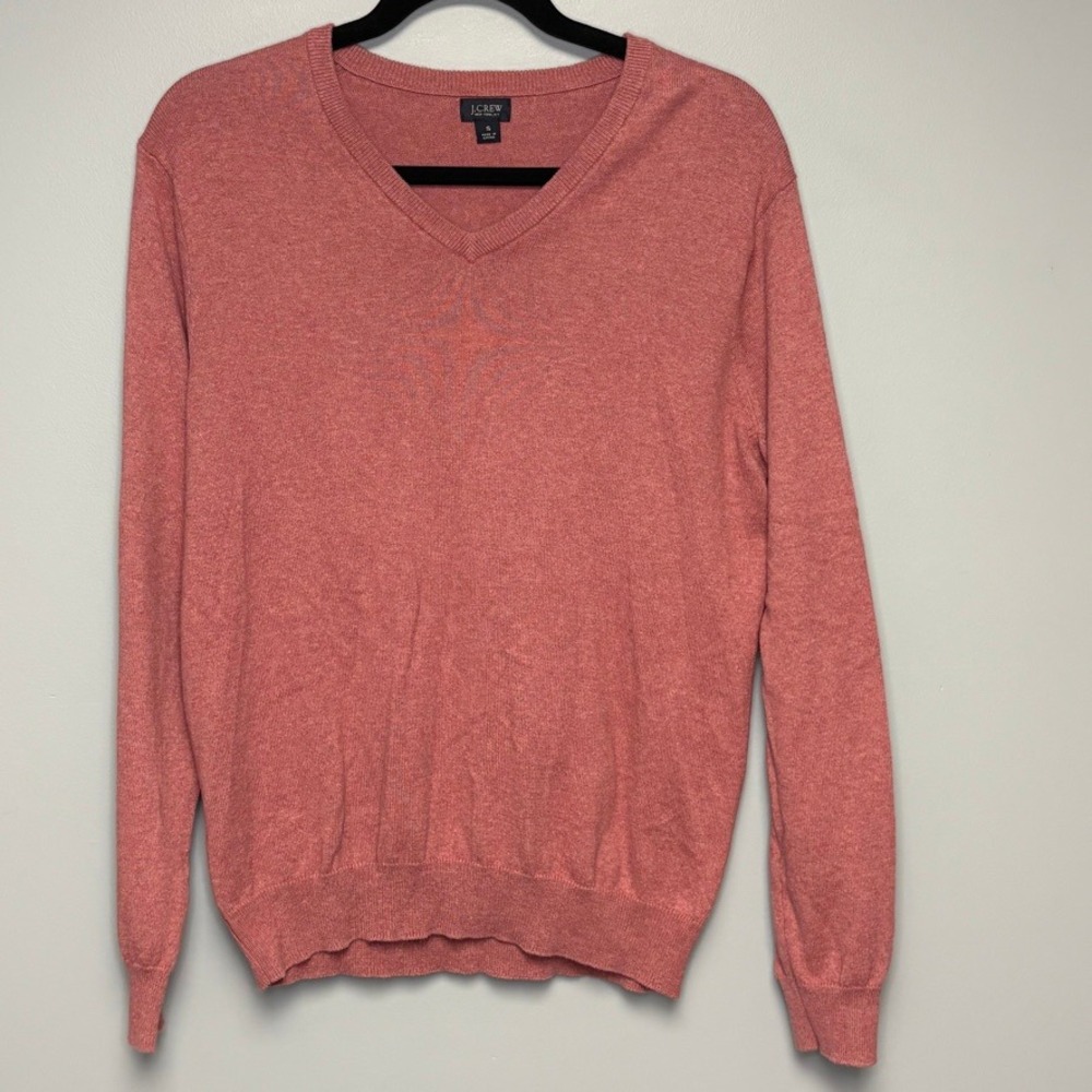 J.Crew Cotton Cashmere Preppy Quiet Luxury Rose V-Neck Sweater Mens Sz S